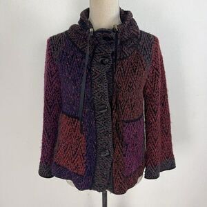 Curio Vintage 90s knit Cardigan Sweater Patchwork Button Down Cowl Neck Medium P